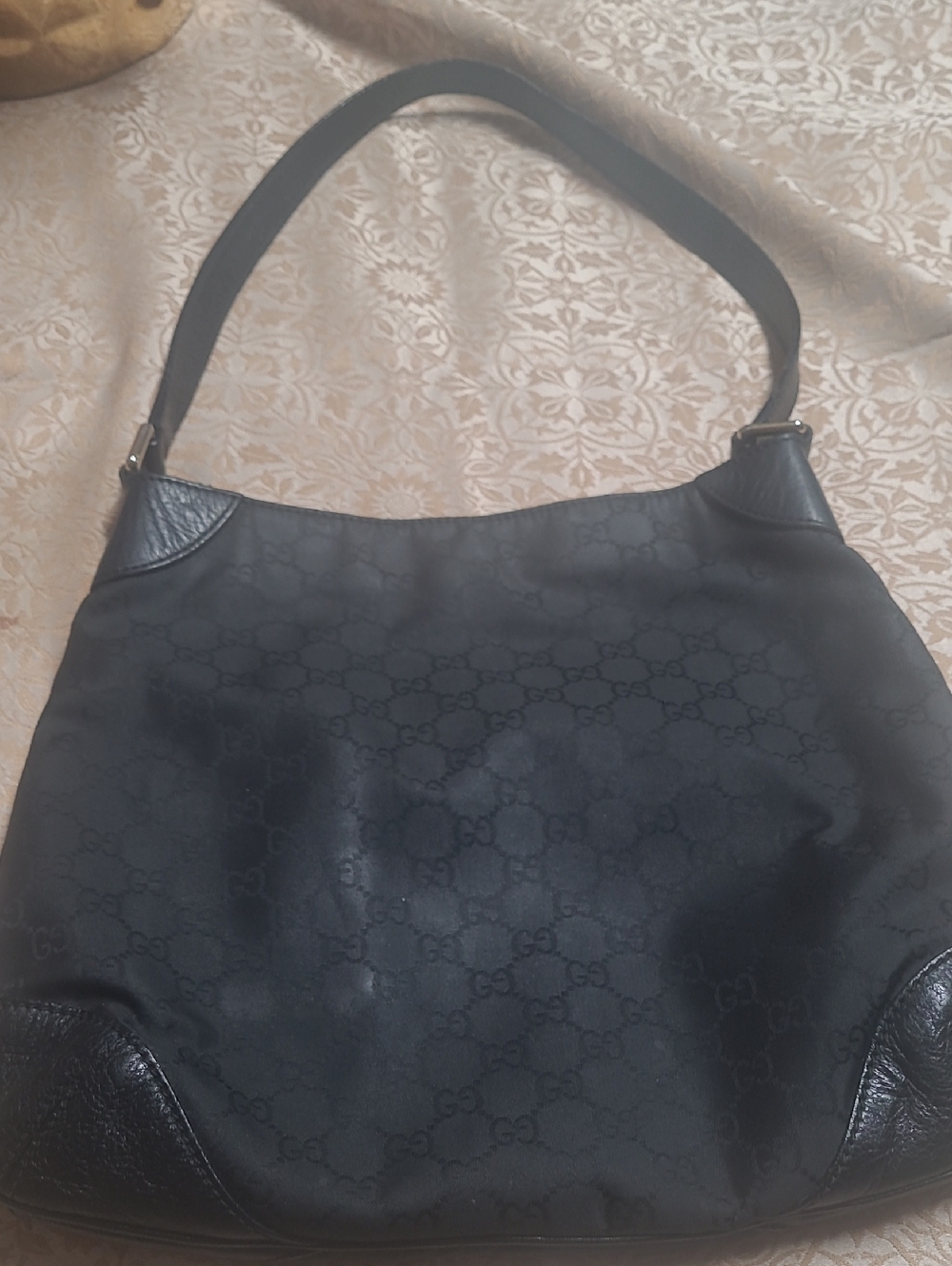 Gucci Black Monogram Shoulder Hobo Bag